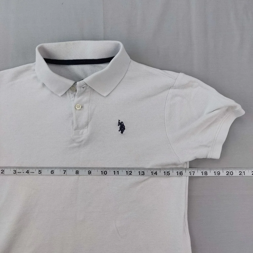 U.S. Polo Assn. Polo Shirt Boys M White Solid Short Sleeve Pique Cotton Logo